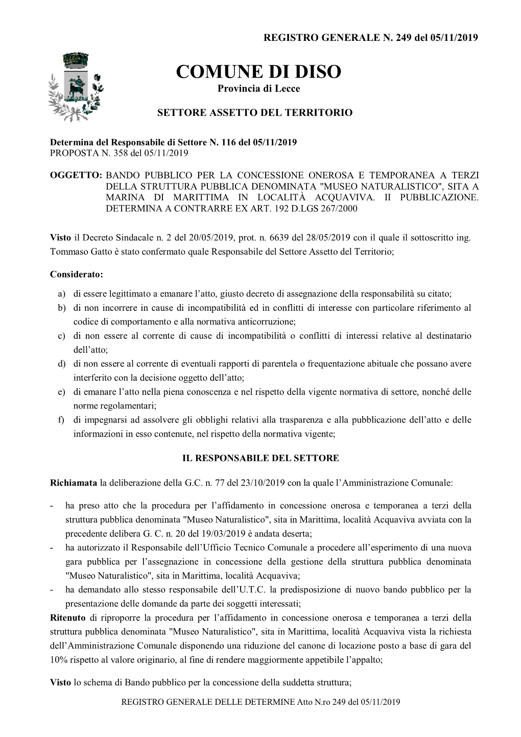 COMUNE DI DISO Provincia Di Lecce