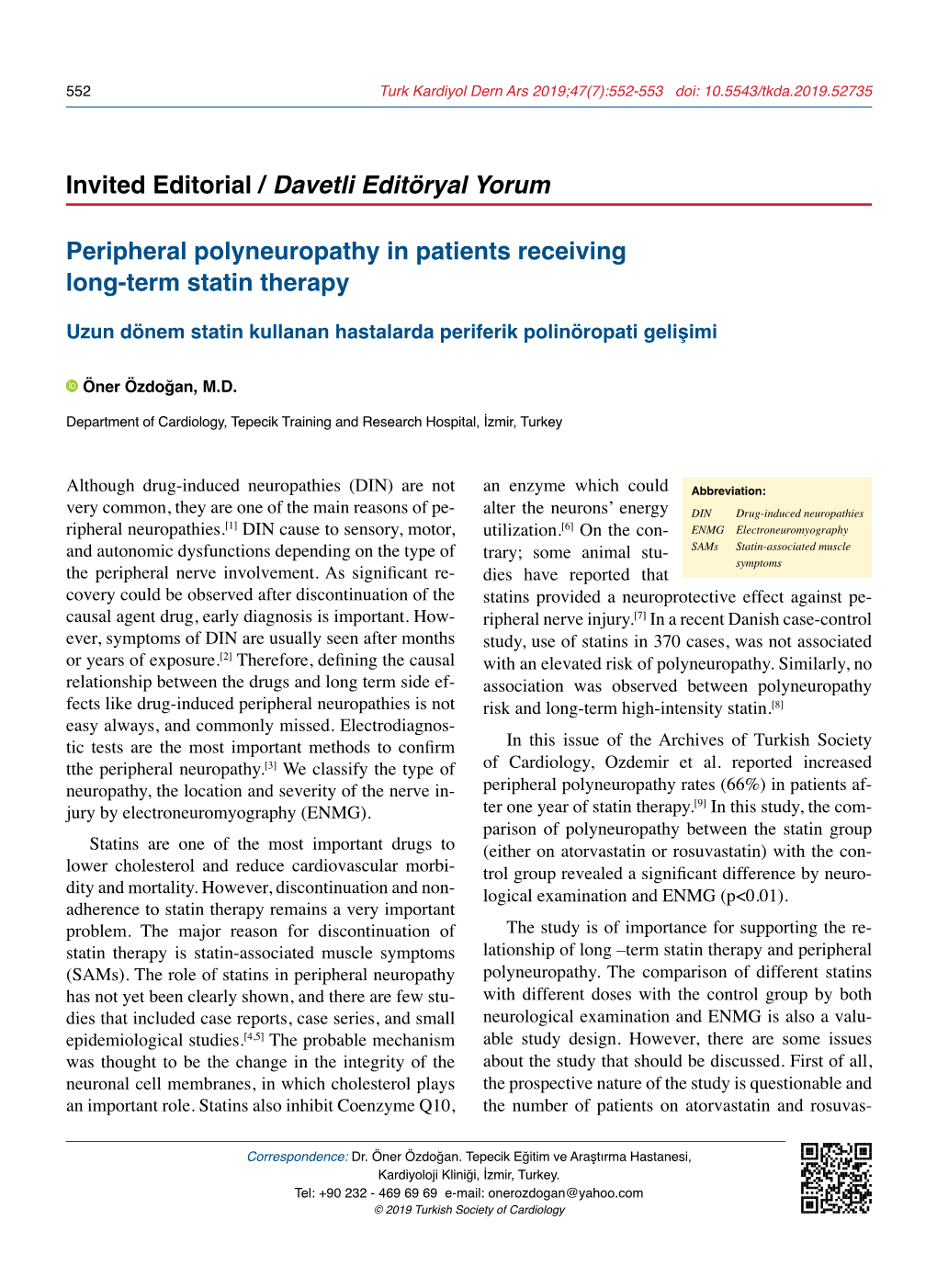 Peripheral Polyneuropathy in Patients Receiving Long-Term Statin Therapy