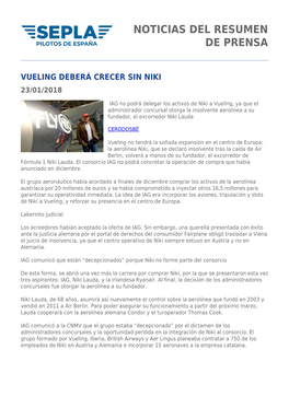 Noticias Del Resumen De Prensa Vueling Deberá Crecer Sin Niki 23/01