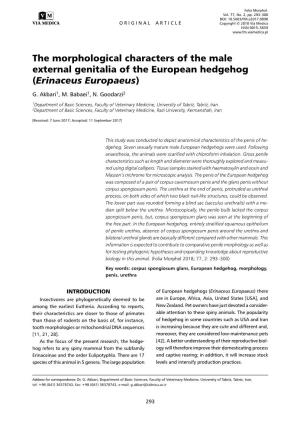 The Morphological Characters of the Male External Genitalia of the European Hedgehog (Erinaceus Europaeus) G