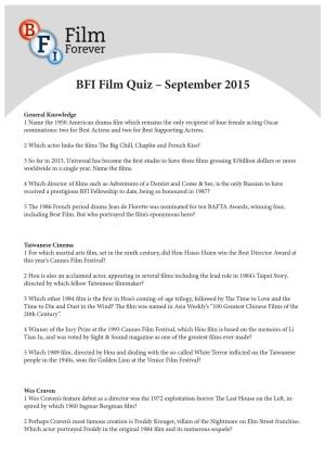 BFI Film Quiz – September 2015