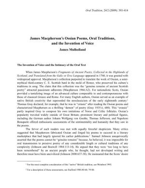 James Macpherson's Ossian Poems, Oral Traditions, and the Invention Of