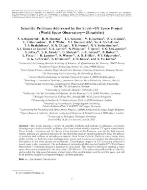 Scientific Problems Addressed by the Spektr-UV Space Project (World Space Observatory—Ultraviolet)