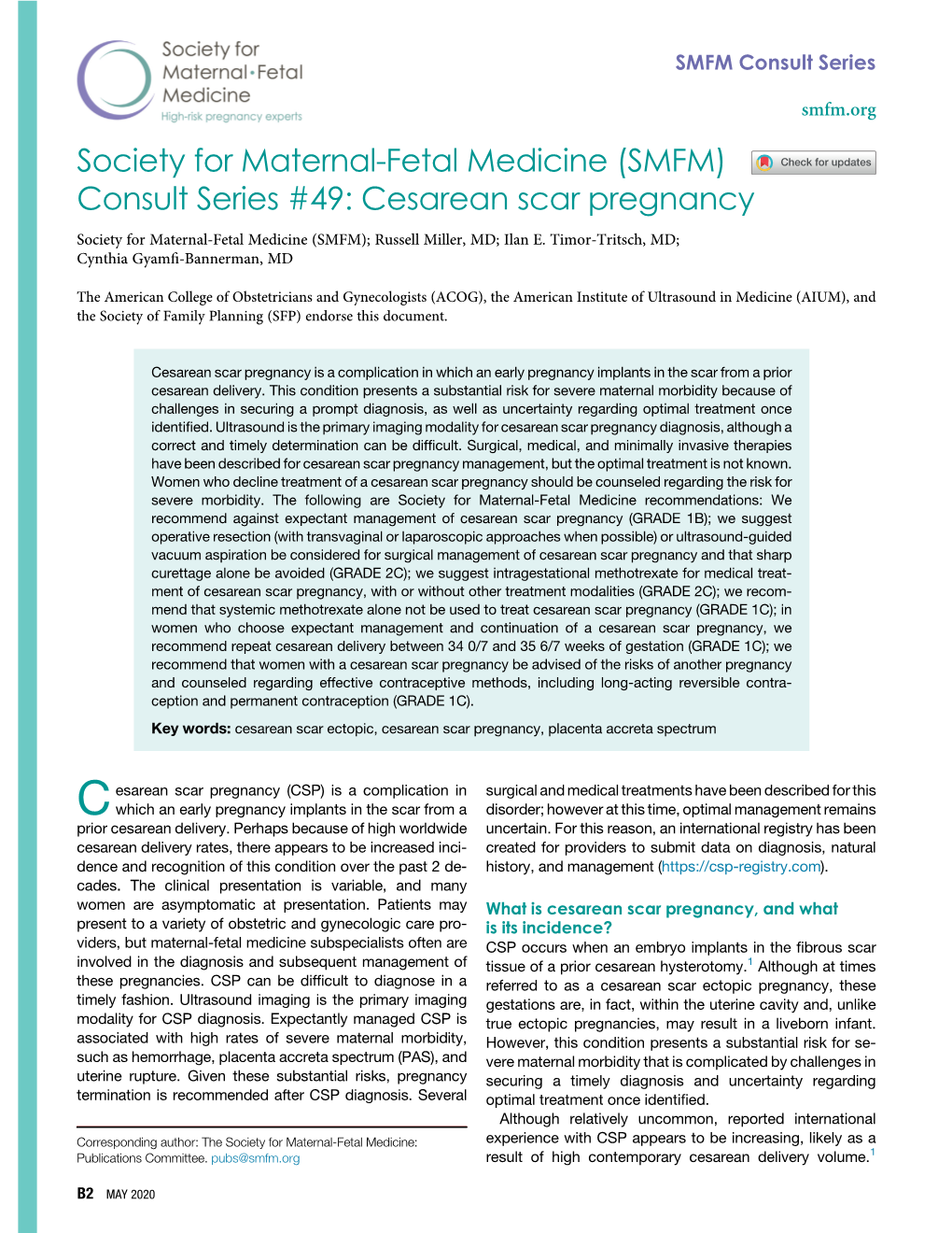 (SMFM) Consult Series #49: Cesarean Scar Pregnancy