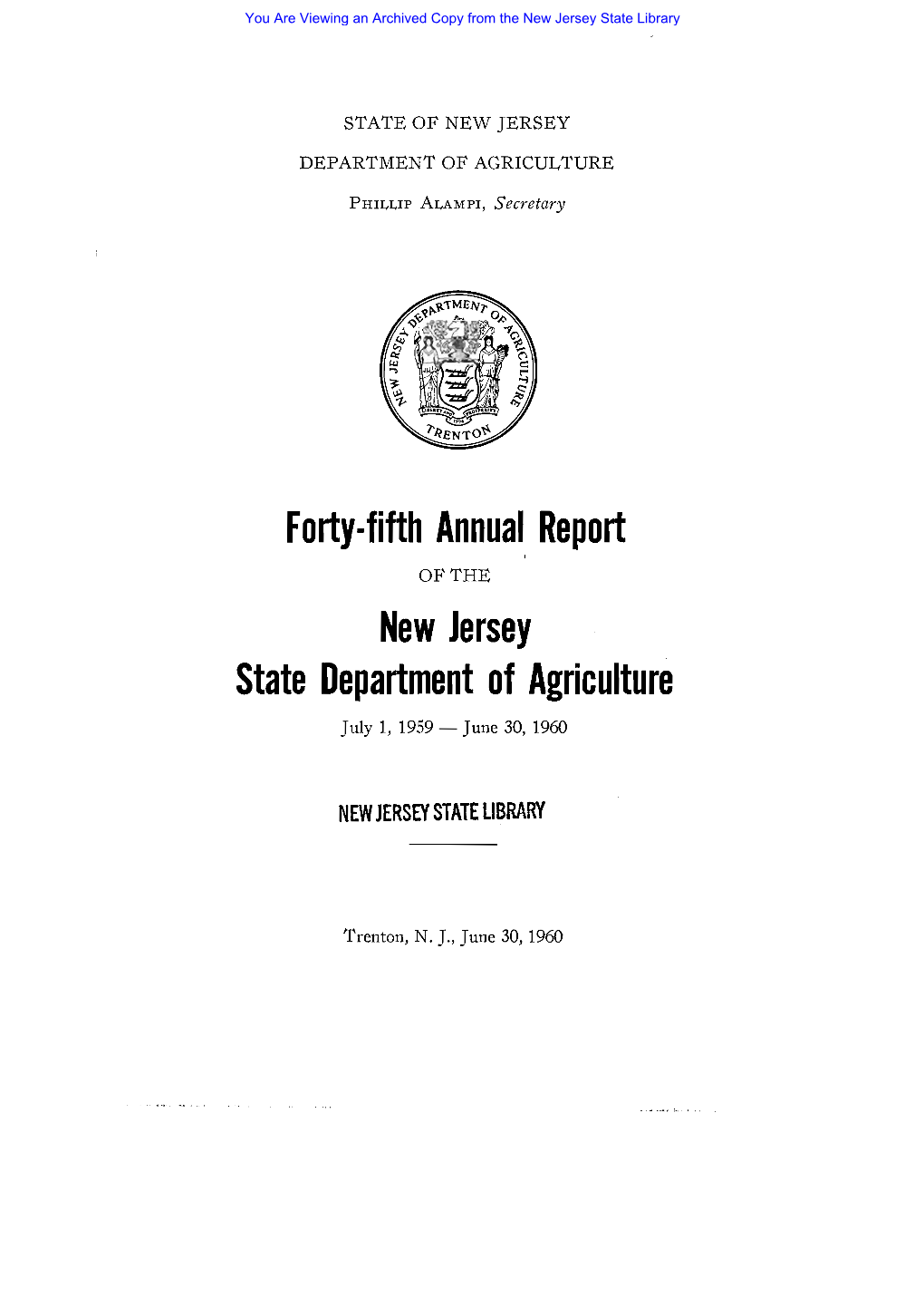 Forty-Fifth Annual Report New Jersey State Department of Agriculture