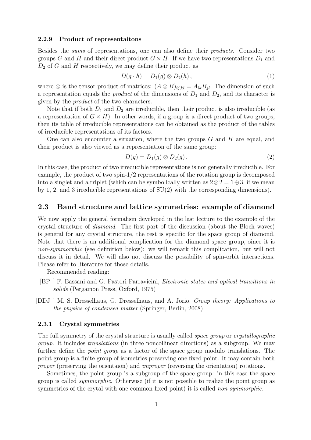 2.3 Band Structure and Lattice Symmetries: Example of Diamond