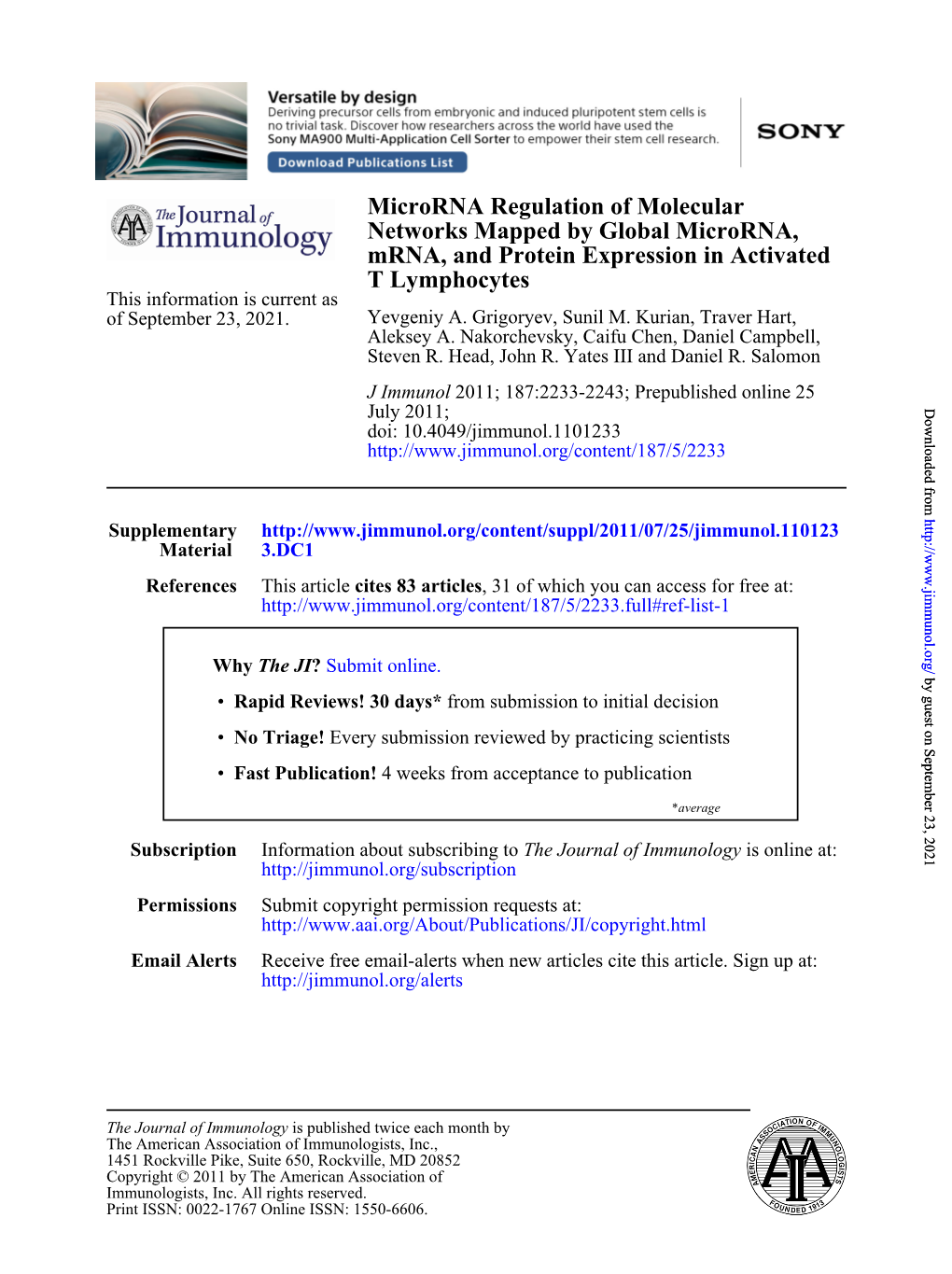 T Lymphocytes Mrna, and Protein Expression in Activated Networks