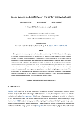 Energy Systems Modeling for Twenty-First Century Energy Challenges