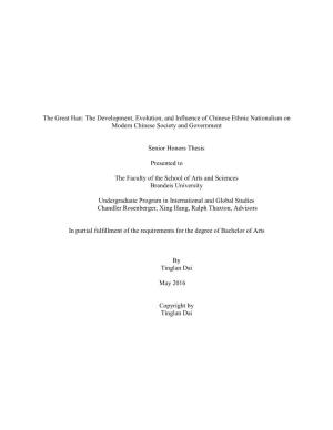 The Great Han: the Development, Evolution, and Influence of Chinese Ethnic Nationalism on Modern Chinese Society and Government