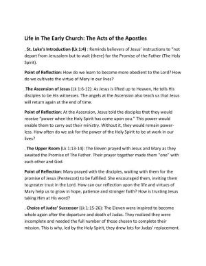 Life in the Early Church: the Acts of the Apostles