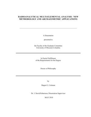 Radioanalytical Multi-Elemental Analysis: New Methodology and Archaeometric Applications