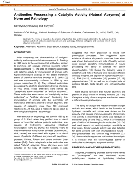 Antibodies Possessing a Catalytic Activity (Natural Abzymes) at Norm and Pathology