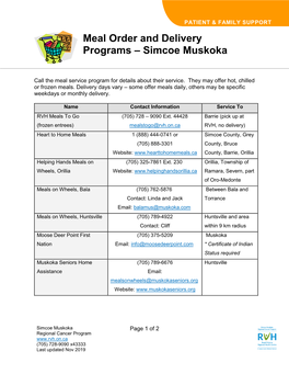 Meal Order and Delivery Programs – Simcoe Muskoka