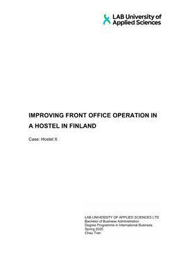 Improving Front Office Operation in a Hostel in Finland