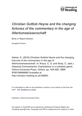 Christian Gottlob Heyne and the Changing Fortunes of the Commentary in the Age of Altertumswissenschaft