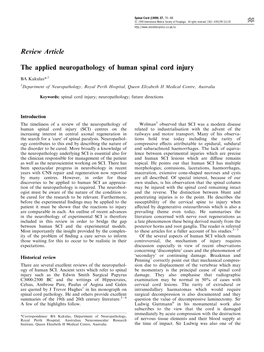 Review Article the Applied Neuropathology of Human Spinal