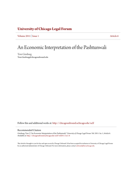 An Economic Interpretation of the Pashtunwali Tom Ginsburg Tom.Ginsburg@Chicagounbound.Edu