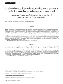 Analysis of Accommodation Capacity in Presbyopic Patients with Low Body Mass Index