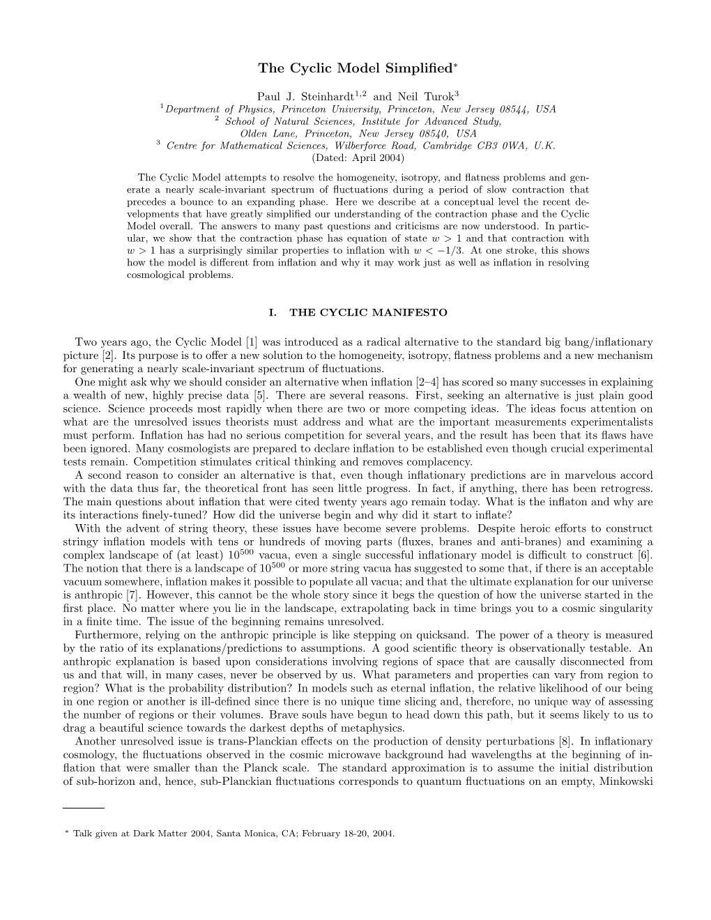 The Cyclic Model Simplified∗