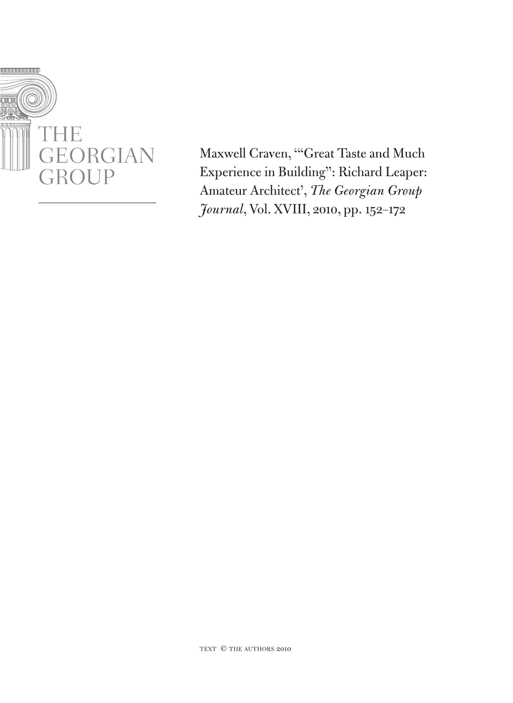 Maxwell Craven, '“Great Taste and Much Experience in Building”: Richard Leaper: Amateur Architect', the Georgian Group J