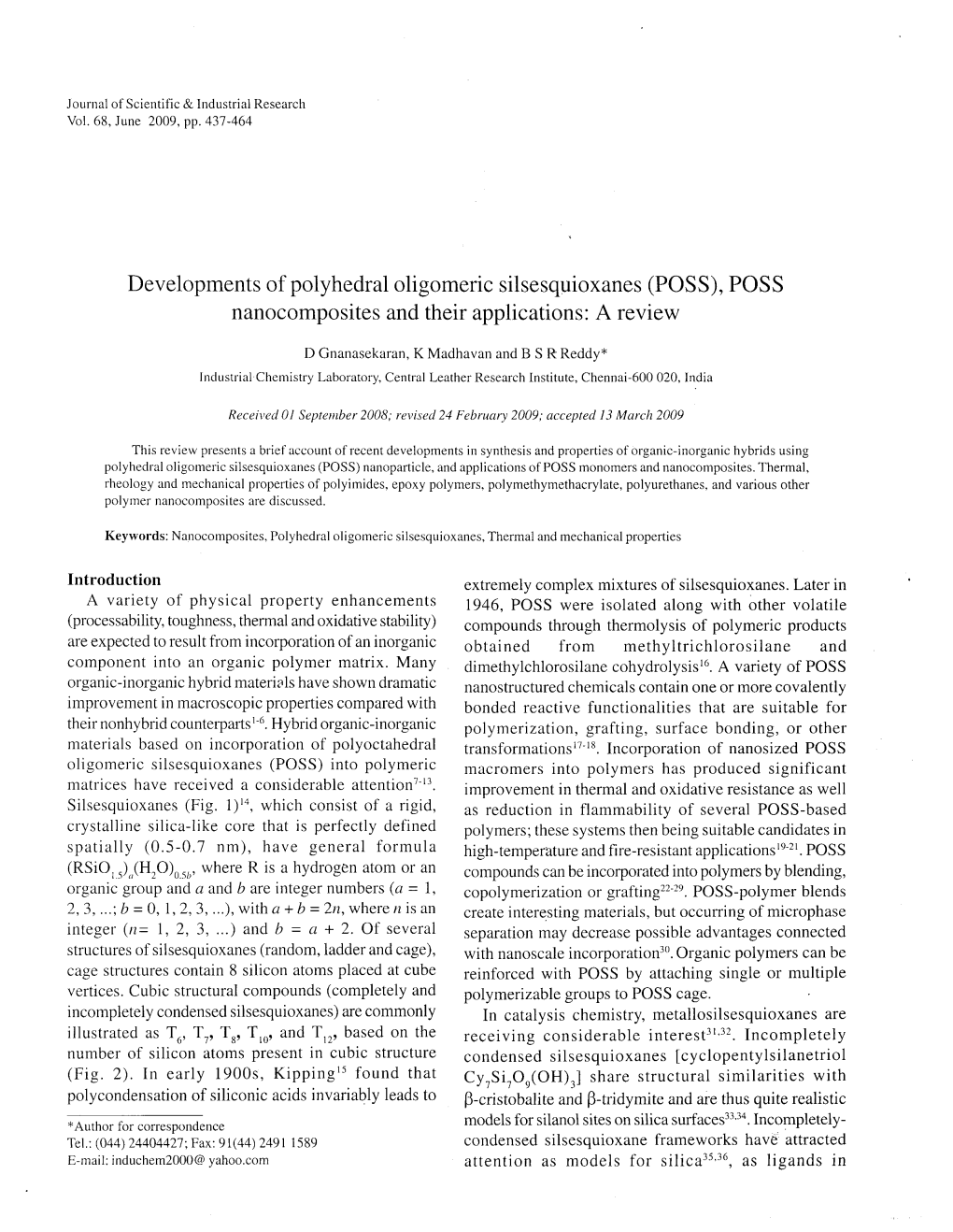 Developments of Polyhedral Oligomeric Silsesquioxanes (Pass), Pass Nanocomposites and Their Applications: a Review