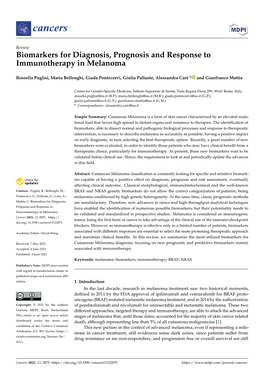 Biomarkers for Diagnosis, Prognosis and Response to Immunotherapy in Melanoma