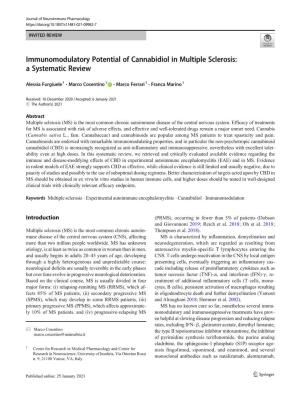 Immunomodulatory Potential of Cannabidiol in Multiple Sclerosis: a Systematic Review