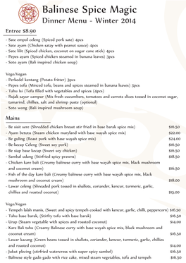 Balinese Dinner Menu Winter 2014 Fas Page 1