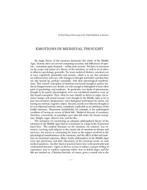 Emotions in Medieval Thought