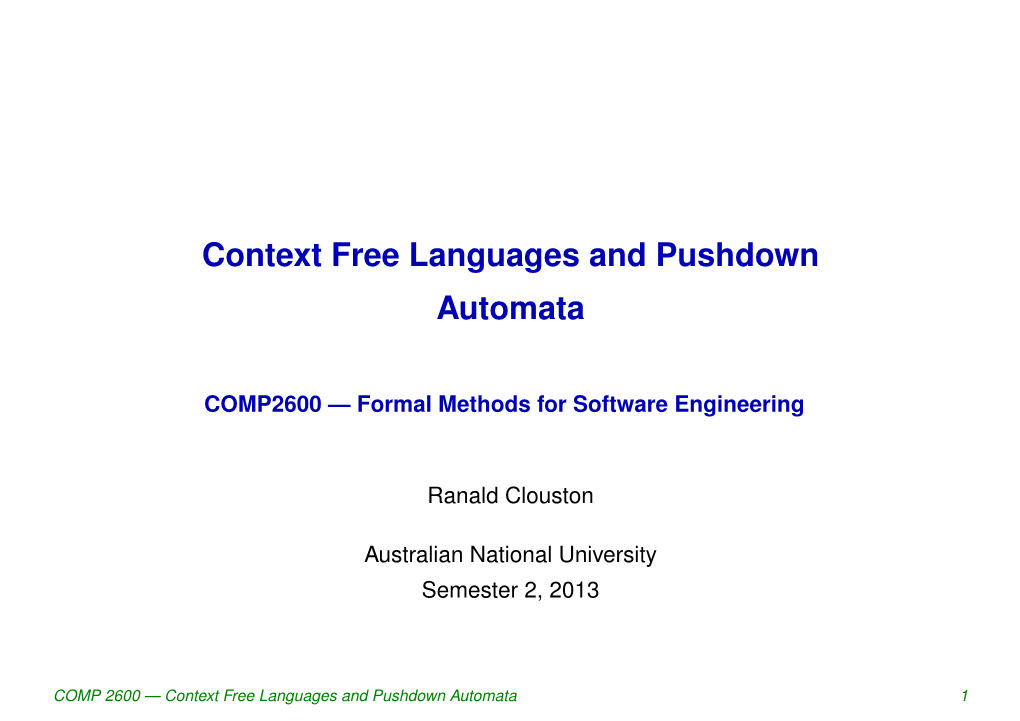 Context Free Languages and Pushdown Automata