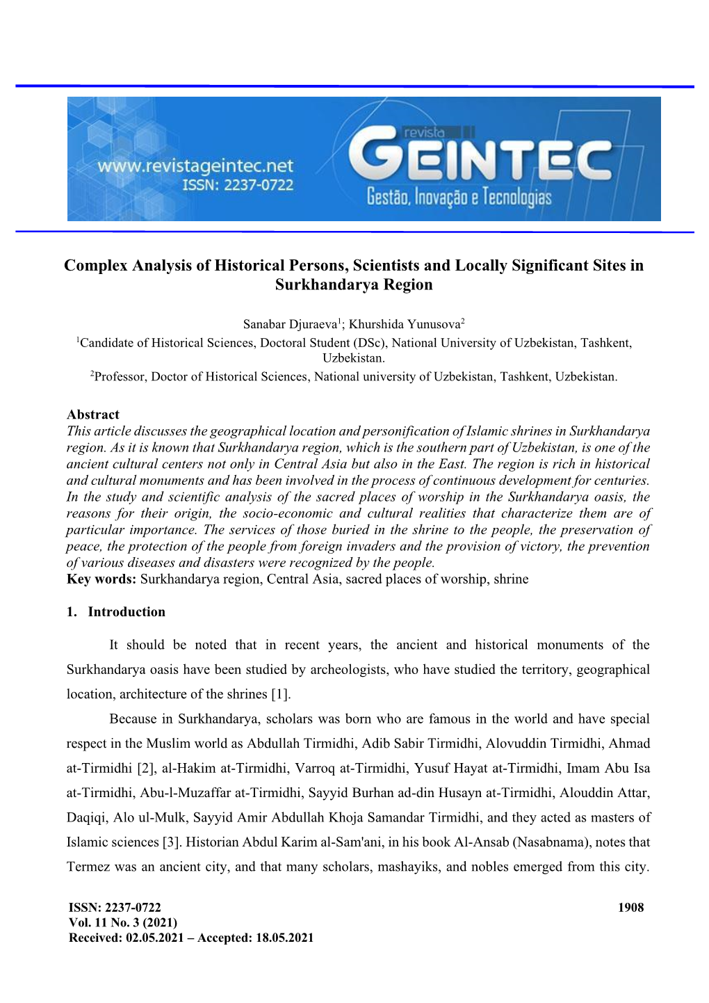 Complex Analysis of Historical Persons, Scientists and Locally Significant Sites in Surkhandarya Region