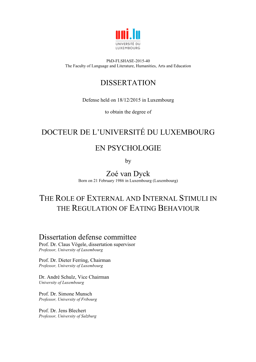 Dissertation Docteur De L'université Du Luxembourg