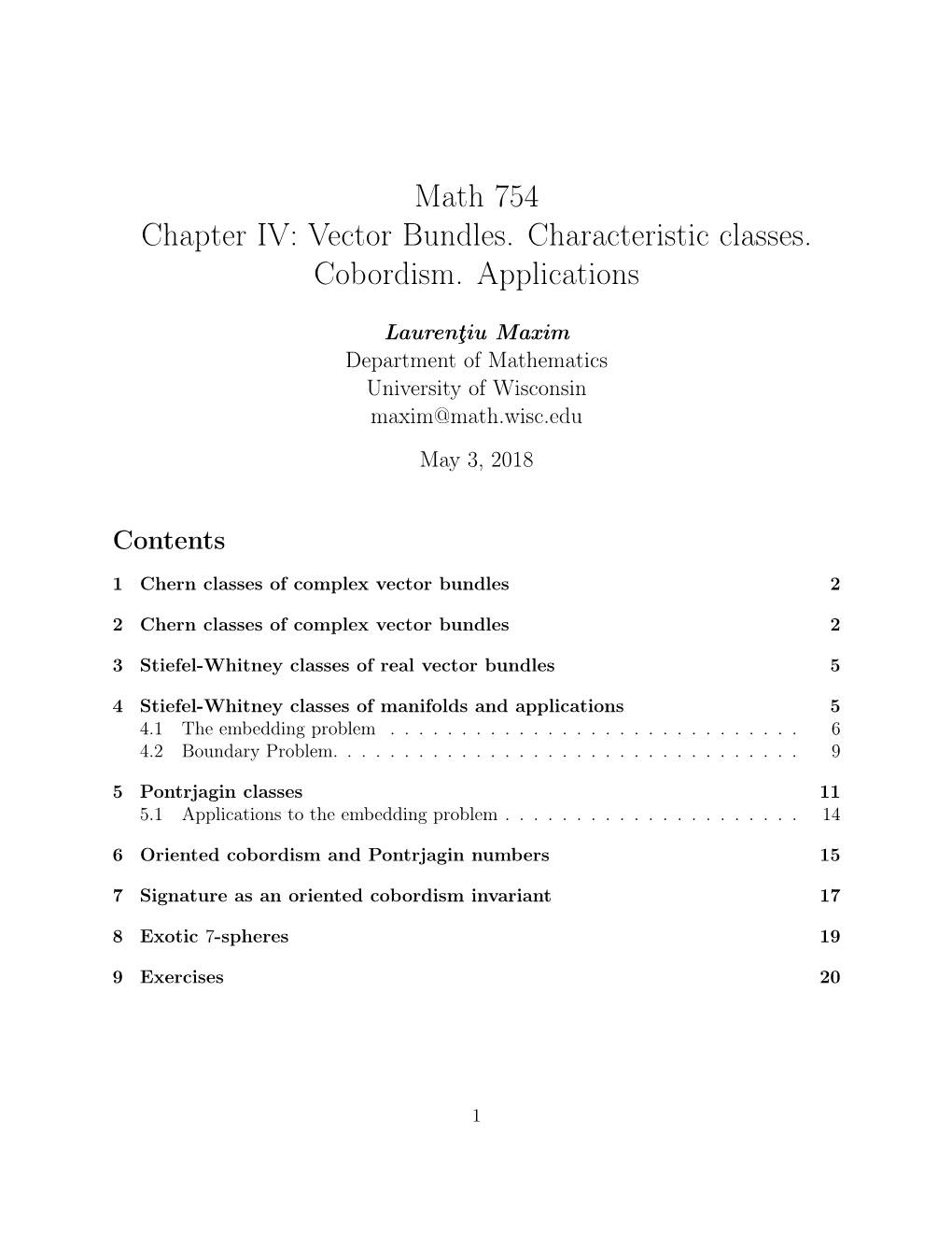 Vector Bundles. Characteristic Classes. Cobordism. Applications