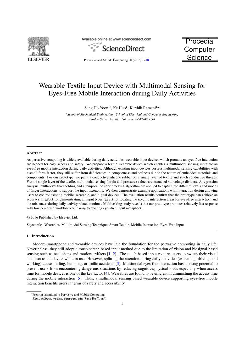 Wearable Textile Input Device with Multimodal Sensing for Eyes-Free Mobile Interaction During Daily Activities