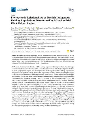 Phylogenetic Relationships of Turkish Indigenous Donkey Populations Determined by Mitochondrial DNA D-Loop Region