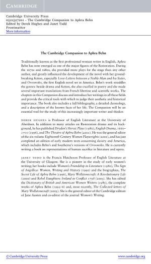 The Cambridge Companion to Aphra Behn Edited by Derek Hughes and Janet Todd Frontmatter More Information