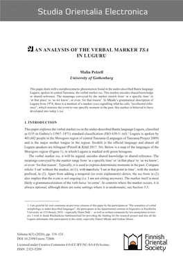An Analysis of the Verbal Marker Tsa in Luguru