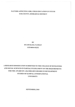 Factors Affecting Girl Child Education in Ntuusi Sub-County, Sembabule District