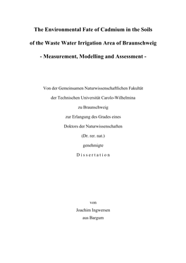 The Environmental Fate of Cadmium in the Soils of the Waste Water Irrigation Area of Braunschweig