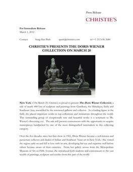 Christie's Presents the Doris Wiener Collection on March 20