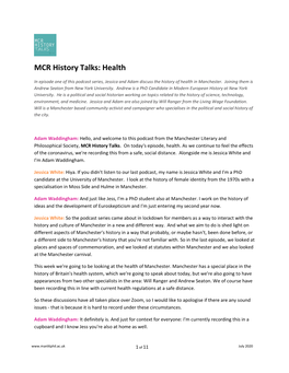 MCR History Talks: Health