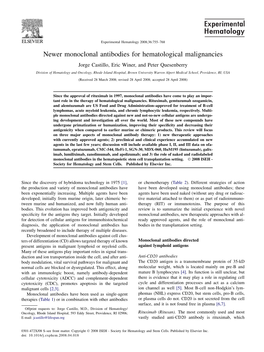 Newer Monoclonal Antibodies for Hematological Malignancies