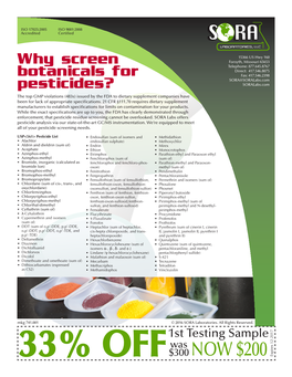 Pesticides? Soralabs.Com the Top GMP Violations (483S) Issued by the FDA to Dietary Supplement Companies Have Been for Lack of Appropriate Specifications