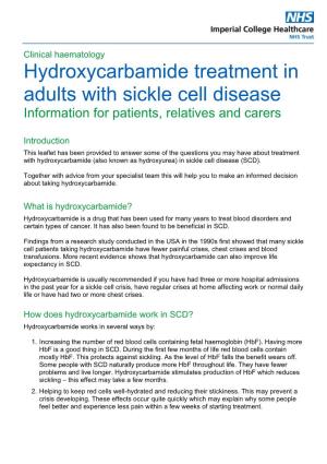 Hydroxycarbamide Treatment in Adults with Sickle Cell Disease (SCD)