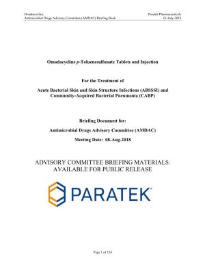 Advisory Committee Briefing Materials: Available for Public Release