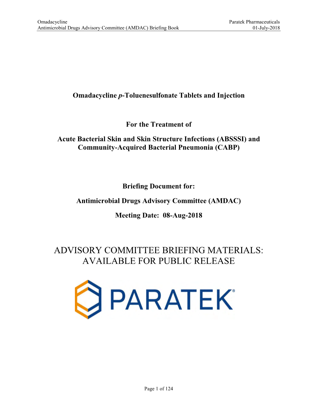 Advisory Committee Briefing Materials: Available for Public Release