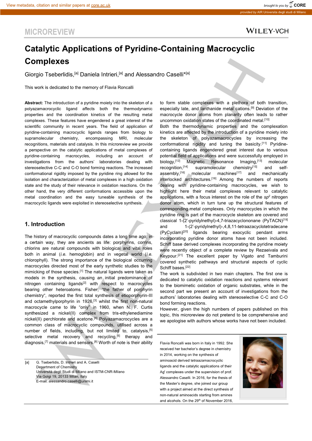 MICROREVIEW Catalytic Applications of Pyridine-Containing Macrocyclic Complexes