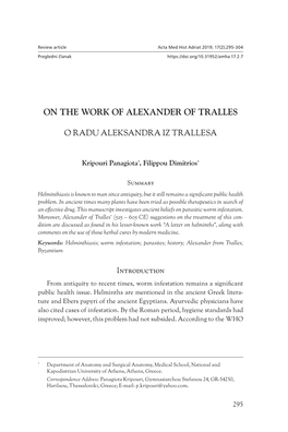 On the Work of Alexander of Tralles