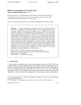 Radon Measurements in Soil and Water in the Seismic Friuli Area (*)(**)