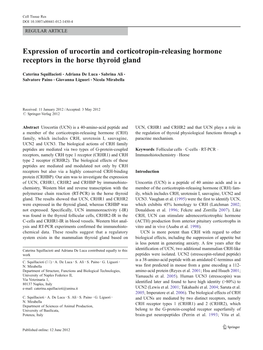 Expression of Urocortin and Corticotropin-Releasing Hormone Receptors in the Horse Thyroid Gland